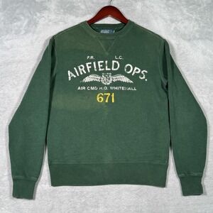 Polo Ralph Lauren Sweatshirt Mens Small Green Airfield Ops Fleece Crewneck*